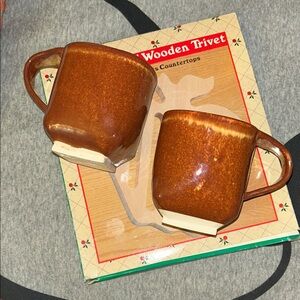 Brown handmade Ceramic Mugs Set w/makers mark